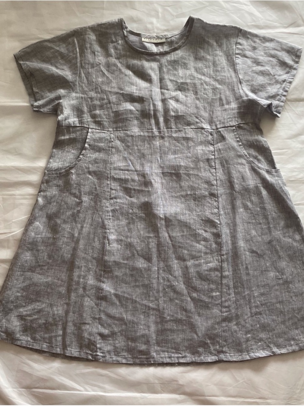 Bryn Walker 100% Linen Marina Dress Grey Short Sleeve SidePockets  Lagenlook XXS